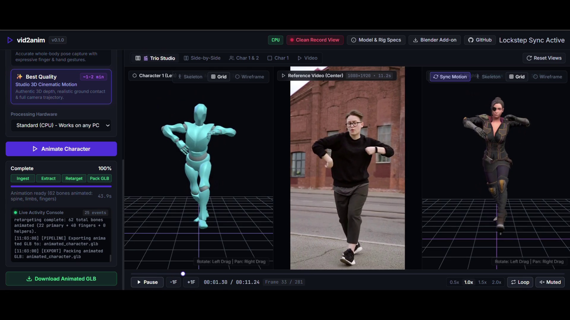 vid2anim — AI motion capture and 3D character retargeting from ordinary video